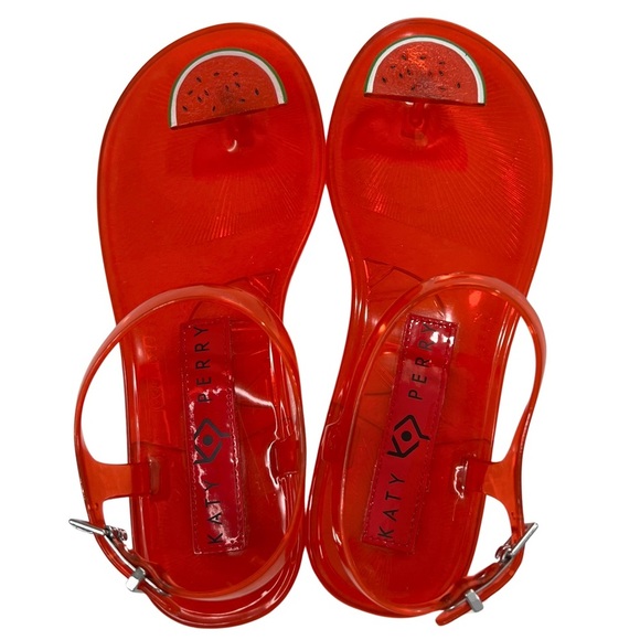 KATY PERRY Sandals The Geli Watermelon Buckle Ankle Strap Flat Jelly Shoes Red 8 - Picture 6 of 17